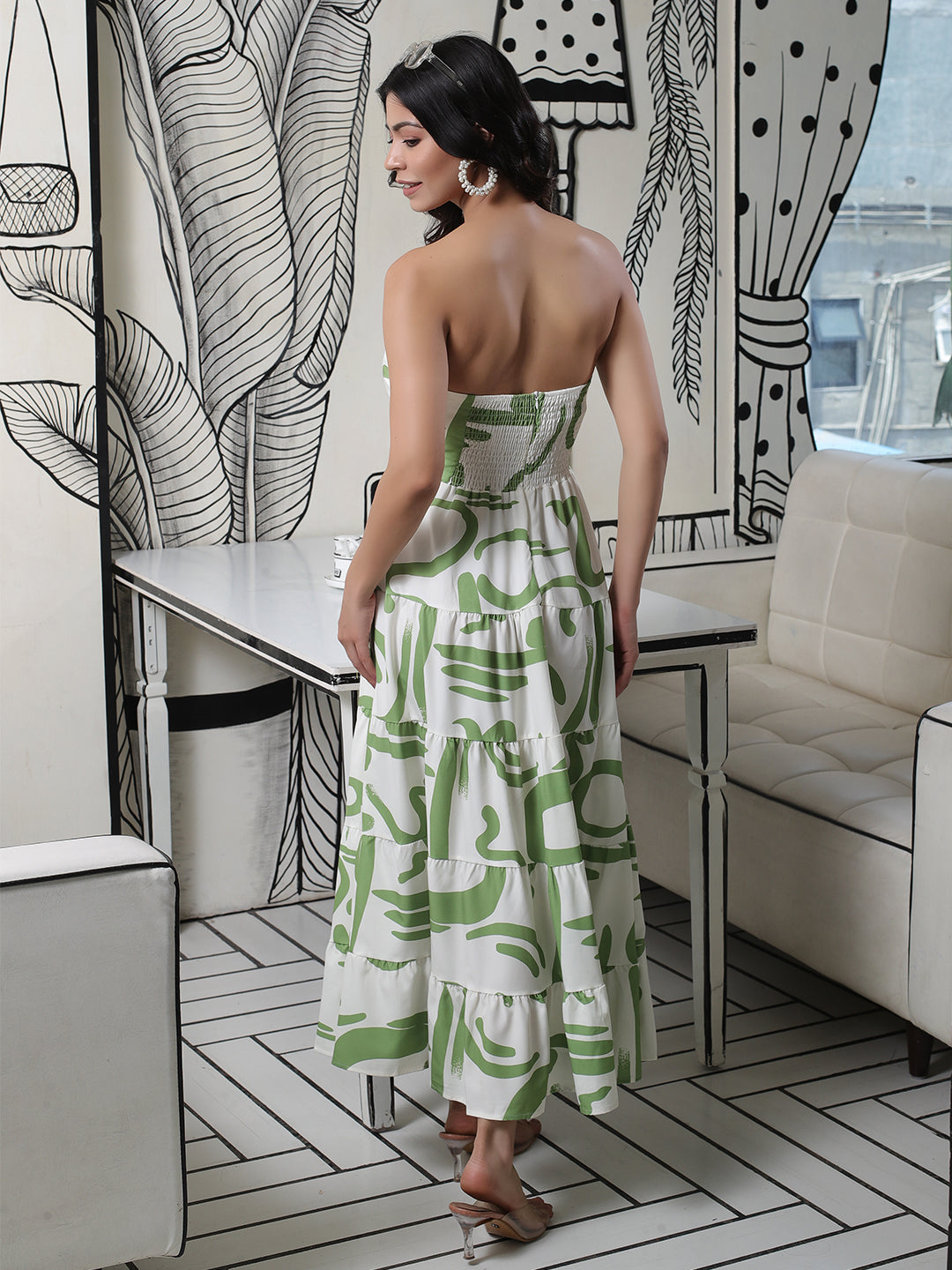 Cool matcha Abstract print Maxi Dress