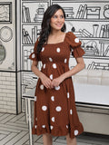 Brown Polka Dor Tiered Dress