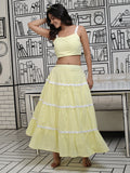 Yellow Tiered Skirt with black Lace
