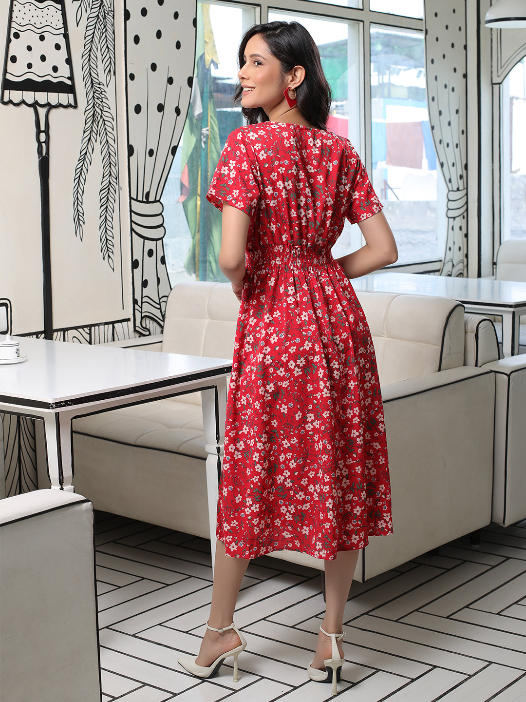 Red Floral  A-LineDress