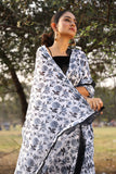 White & Black Floral printed Saree with blouse
