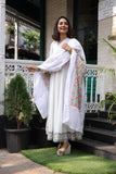 White Floor length Anarkali with Dupatta