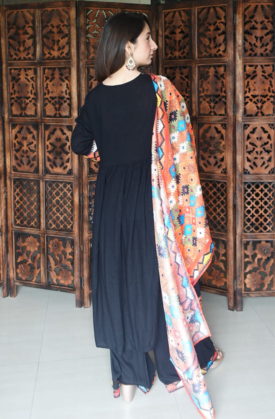 Black Nyra Cut A-Line Kurta Set