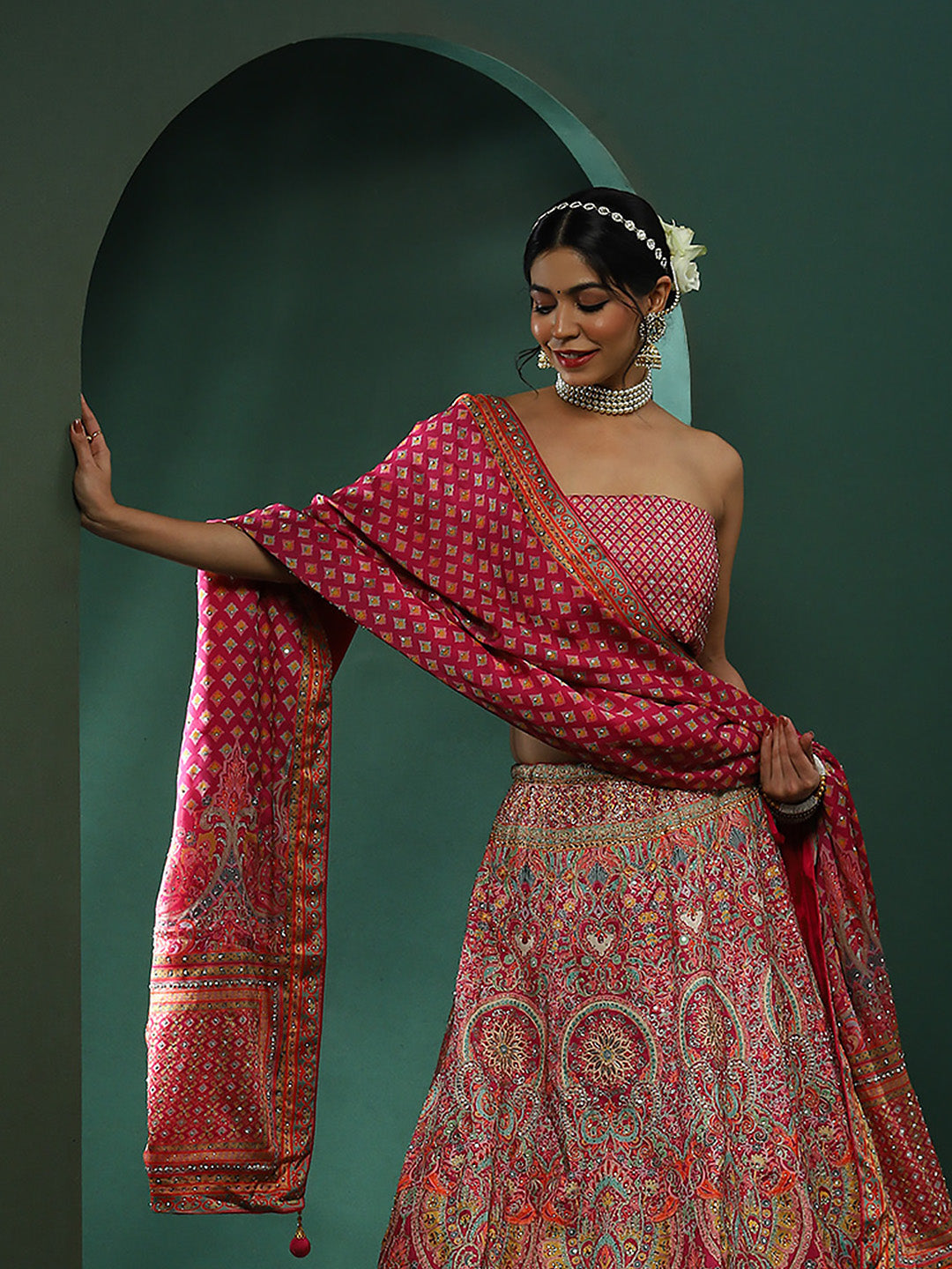 Pink Embroidered Lehenga Choli With Dupatta