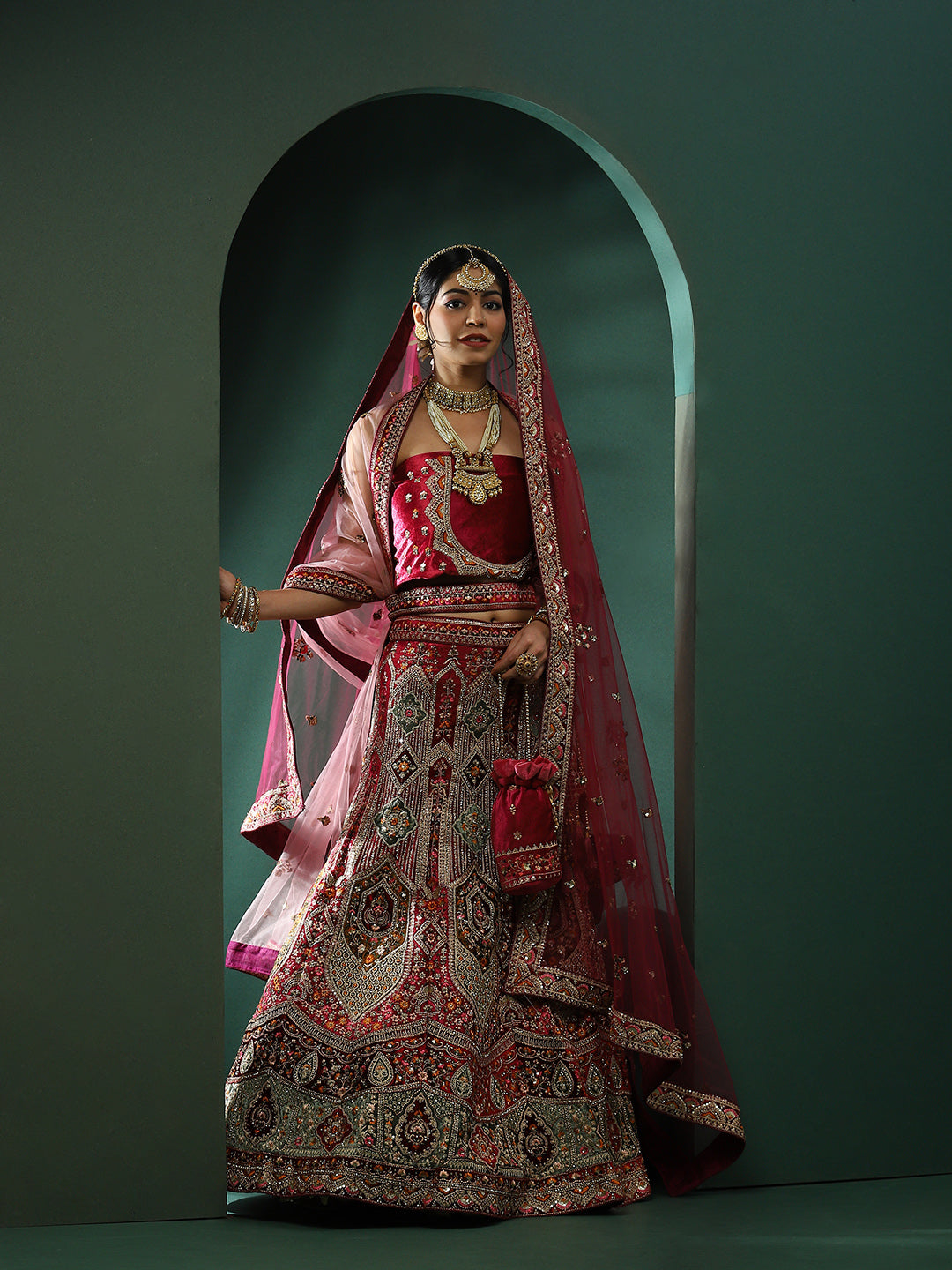 Maroon Embroidered Lehenga Choli With Dupatta