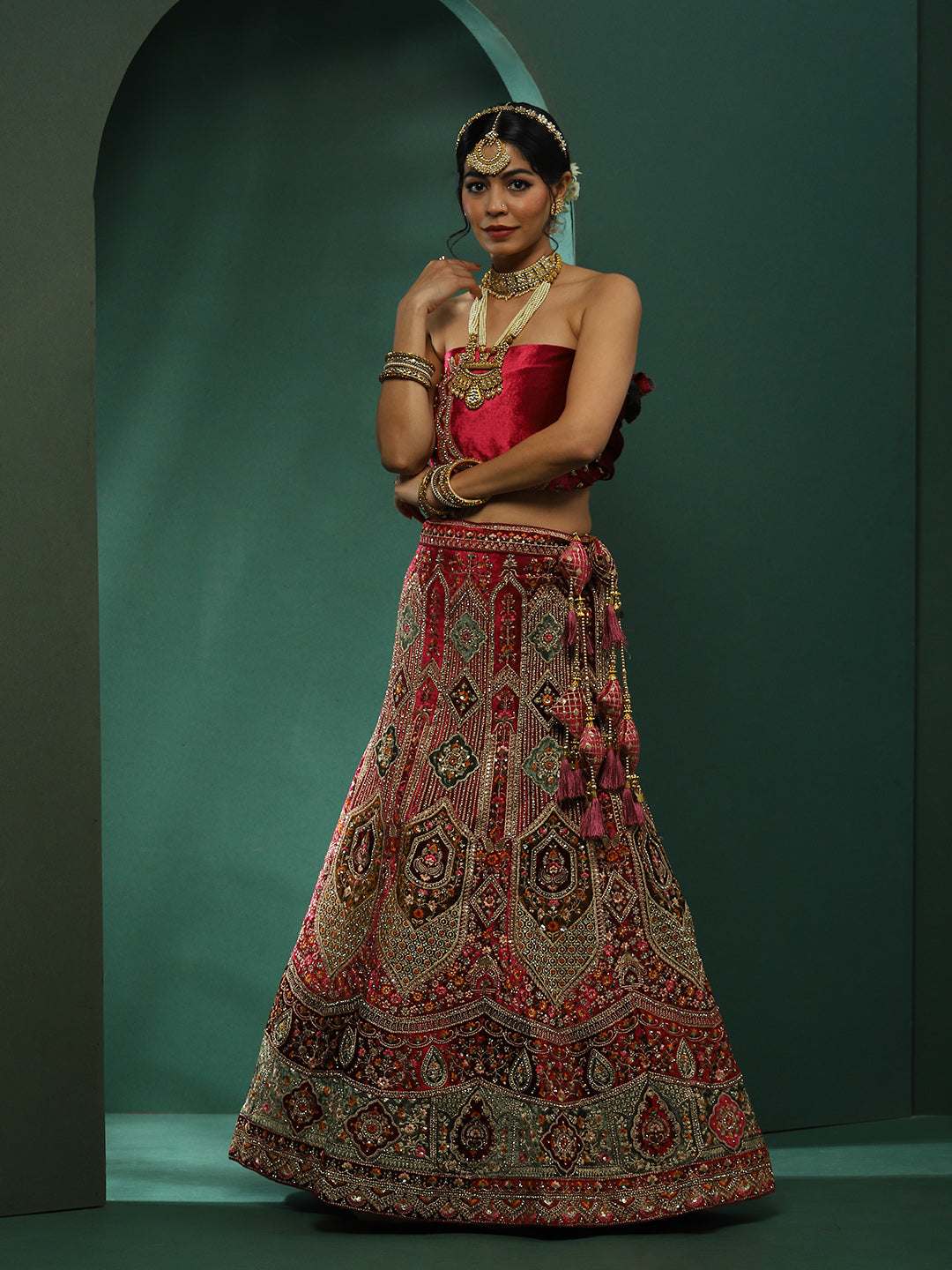 Maroon Embroidered Lehenga Choli With Dupatta