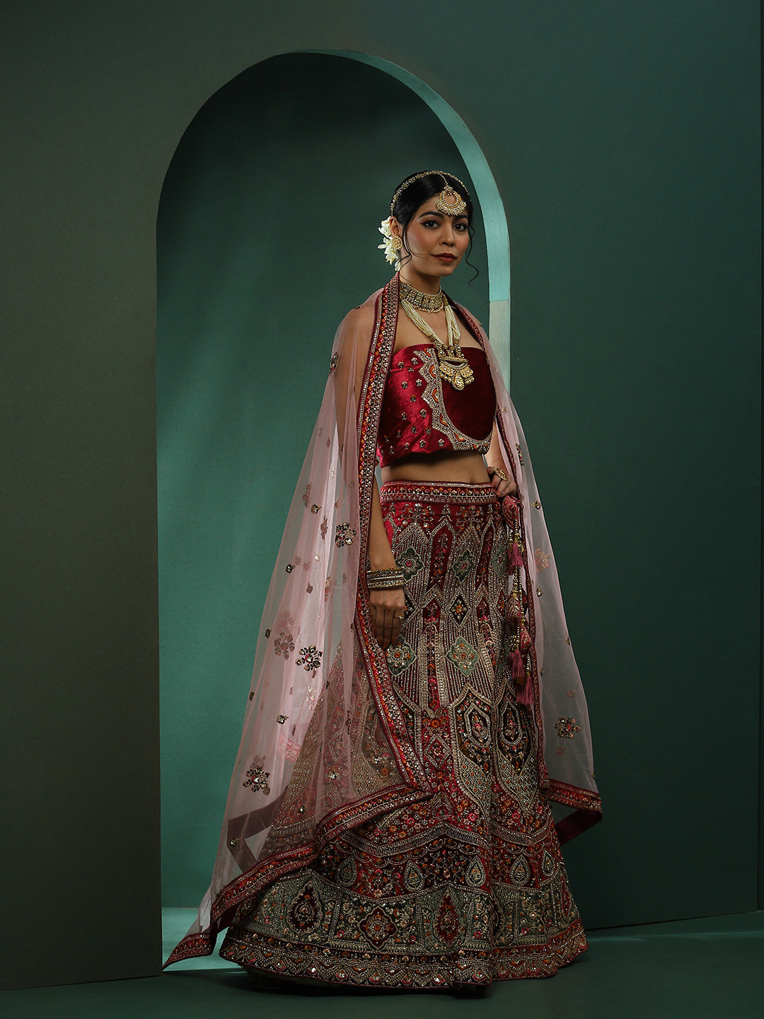 Maroon Embroidered Lehenga Choli With Dupatta