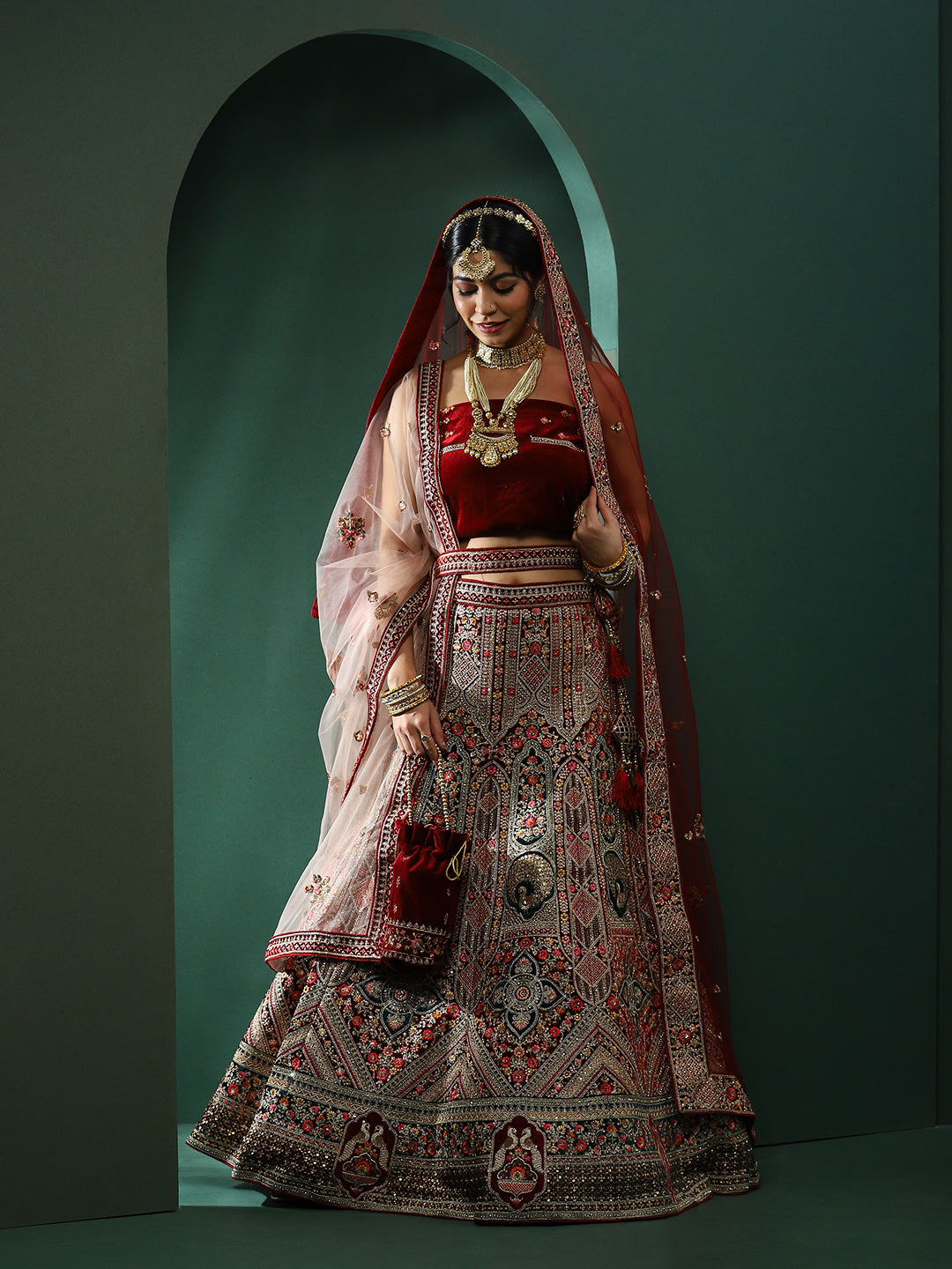 Maroon Embroidered Lehenga Choli With Dupatta