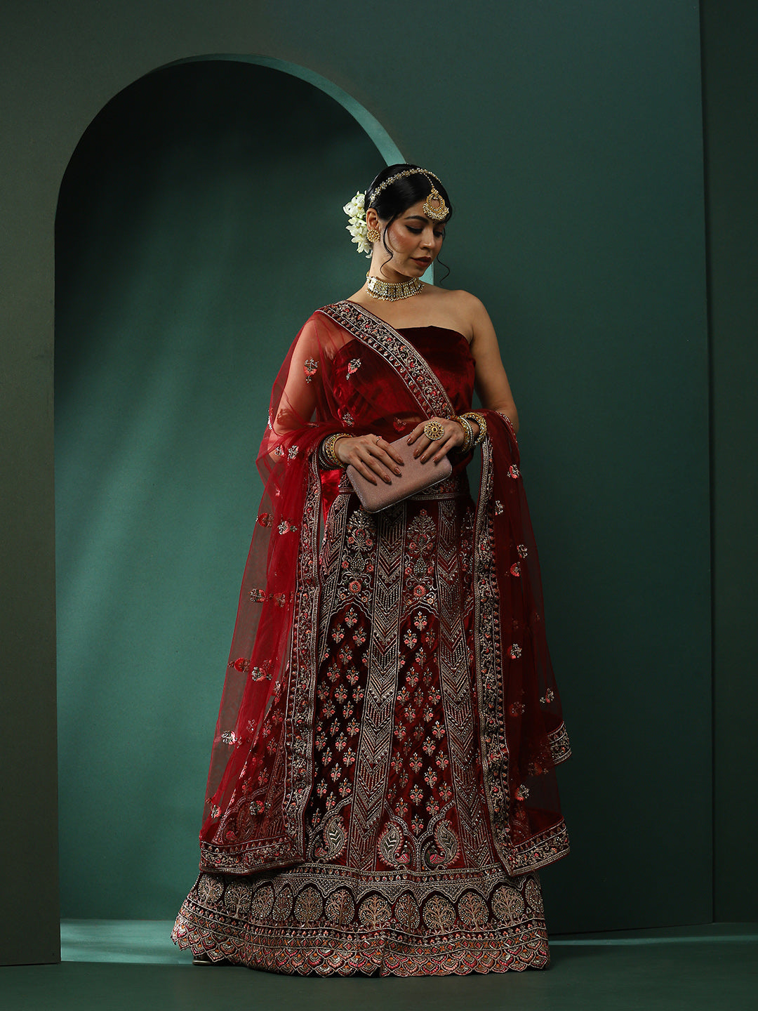 Maroon Embroidered Lehenga Choli With Dupatta