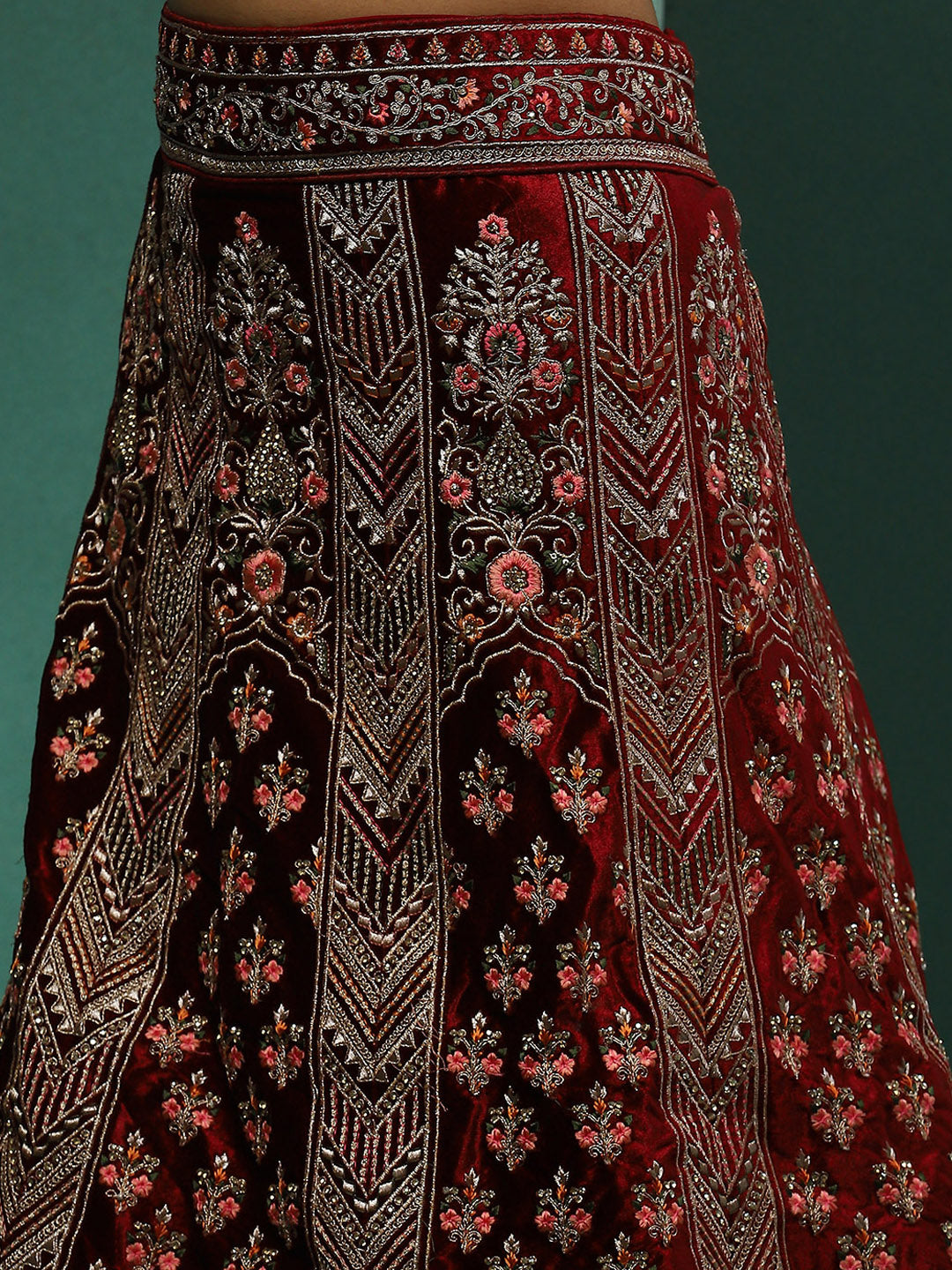 Maroon Embroidered Lehenga Choli With Dupatta