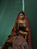 Maroon & Brown Embroidered Lehenga Choli With Dupatta