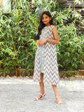Grey Chevron Printed A-Line Dres with Jacket