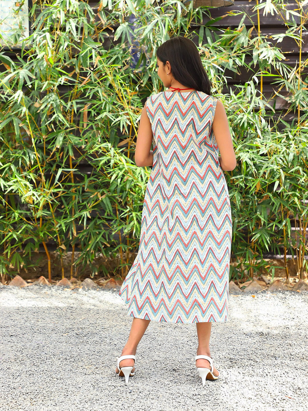 Grey Chevron Printed A-Line Dres with Jacket