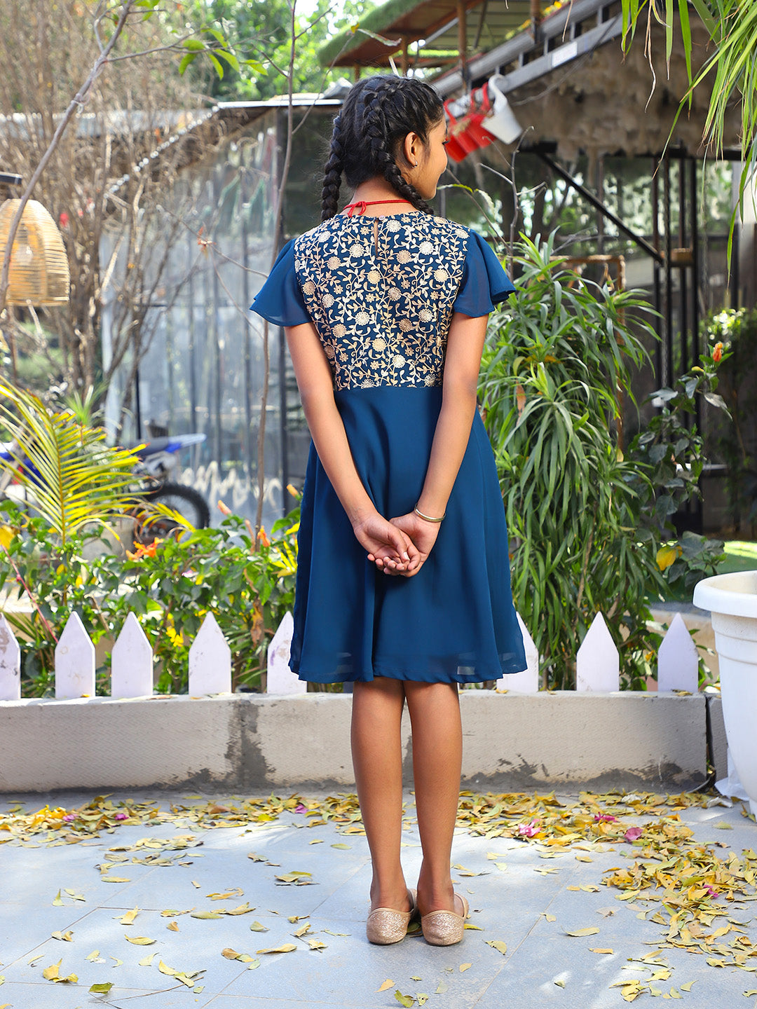 Blue Embroidered Flared dress
