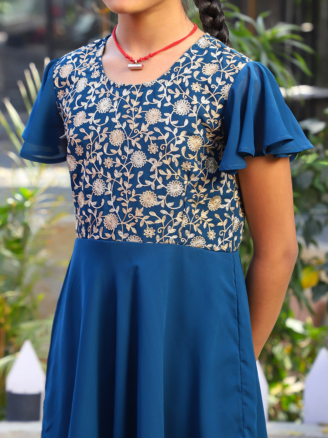 Blue Embroidered Flared dress