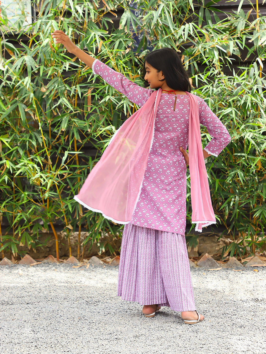 Pink Printed Cotton Kurta and Sharara with dupatta