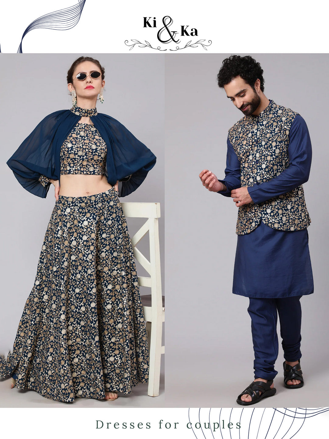 Blue Embroidered Couple Combo