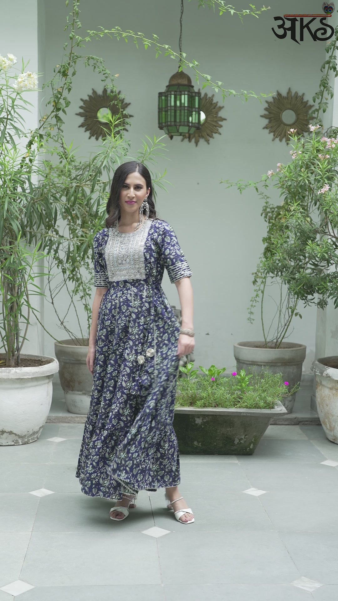 Navy Blue Floral Printed Maxi Dress