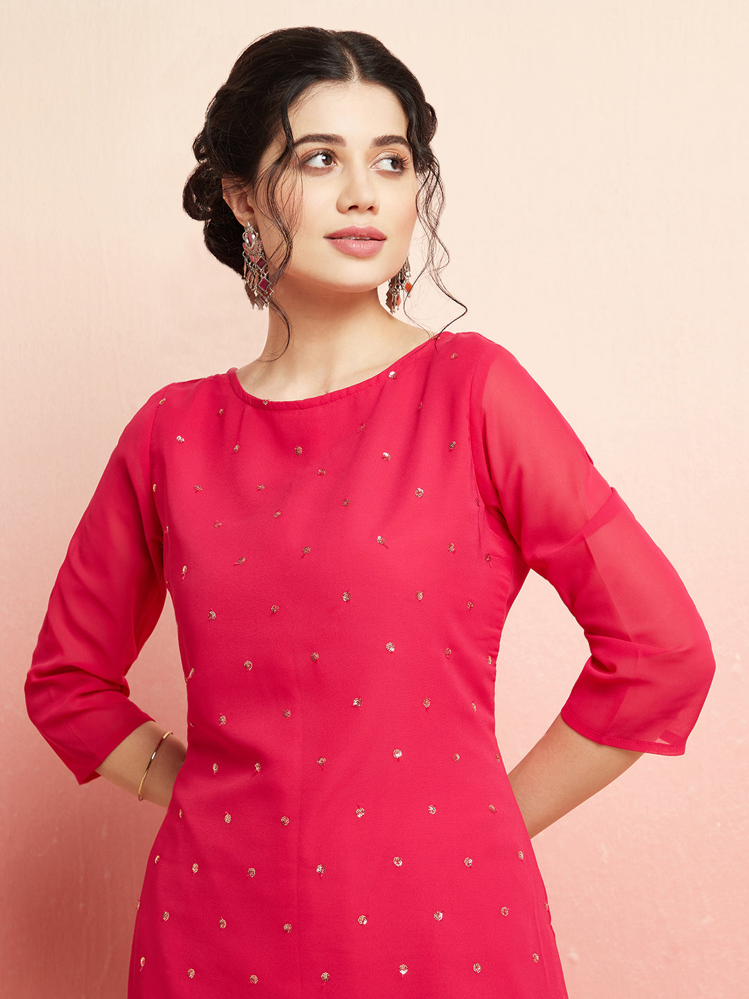 Pink Sequin Kurta With Sharara