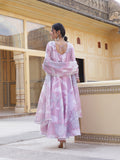Pink Floral Print Anarkali Pant With Dupatta