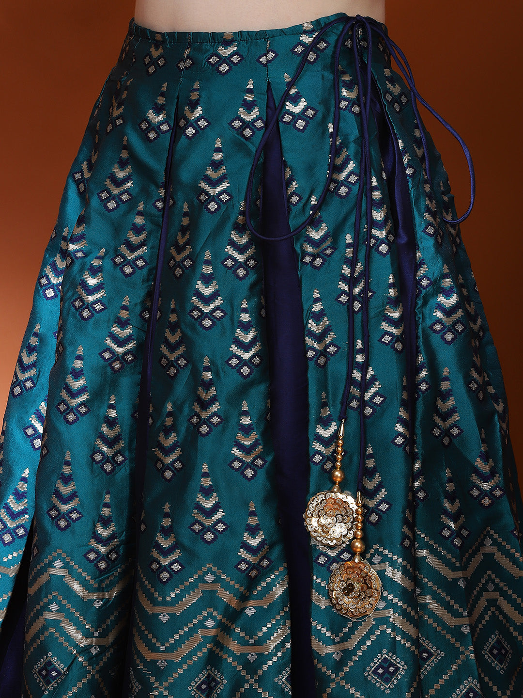 Teal Blue Gold Zari Work Lehenga Choli With Dupatta