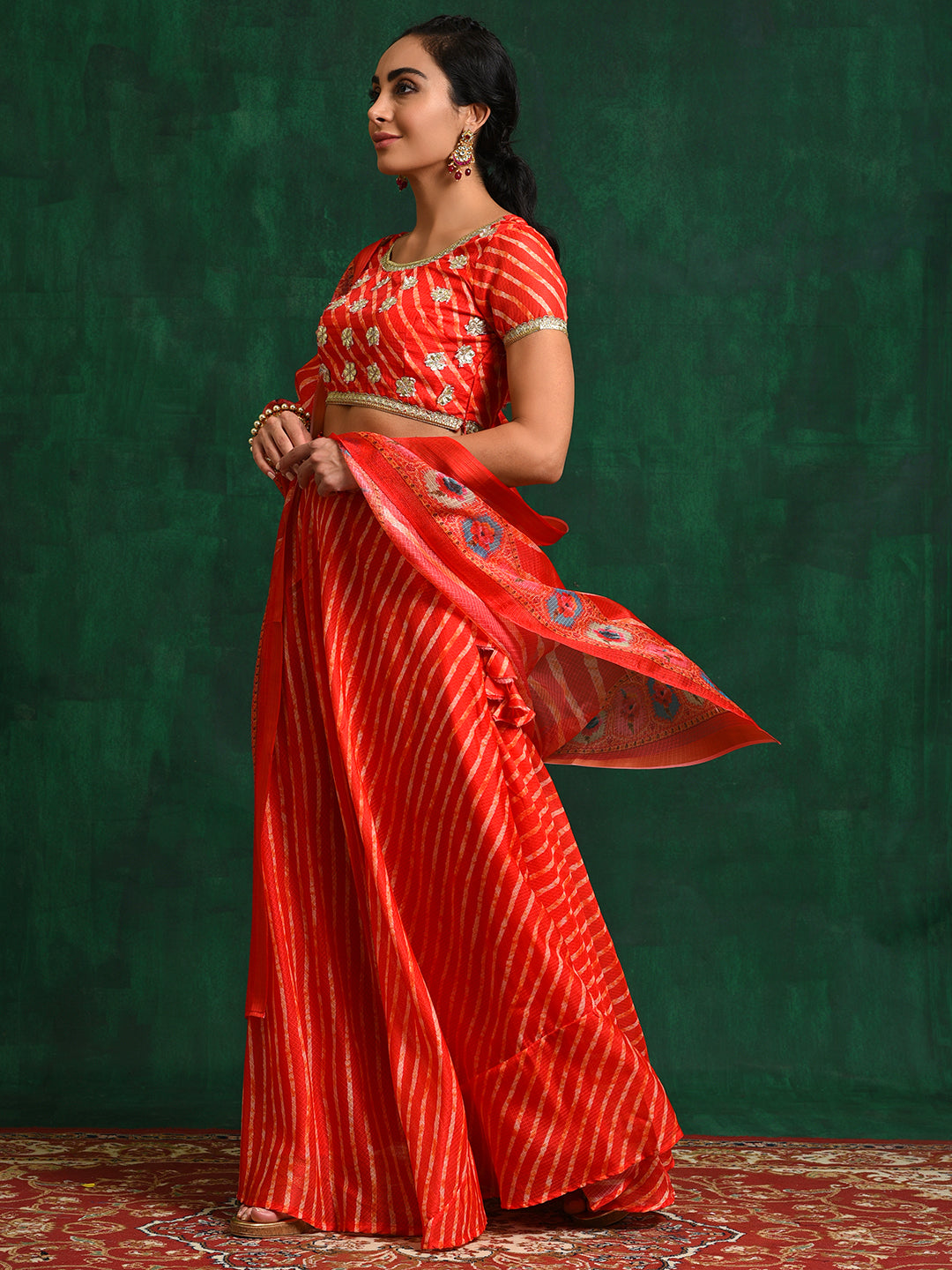 Red Leheriya Kota Doria Lehenga Choli Mother Daughter Combo