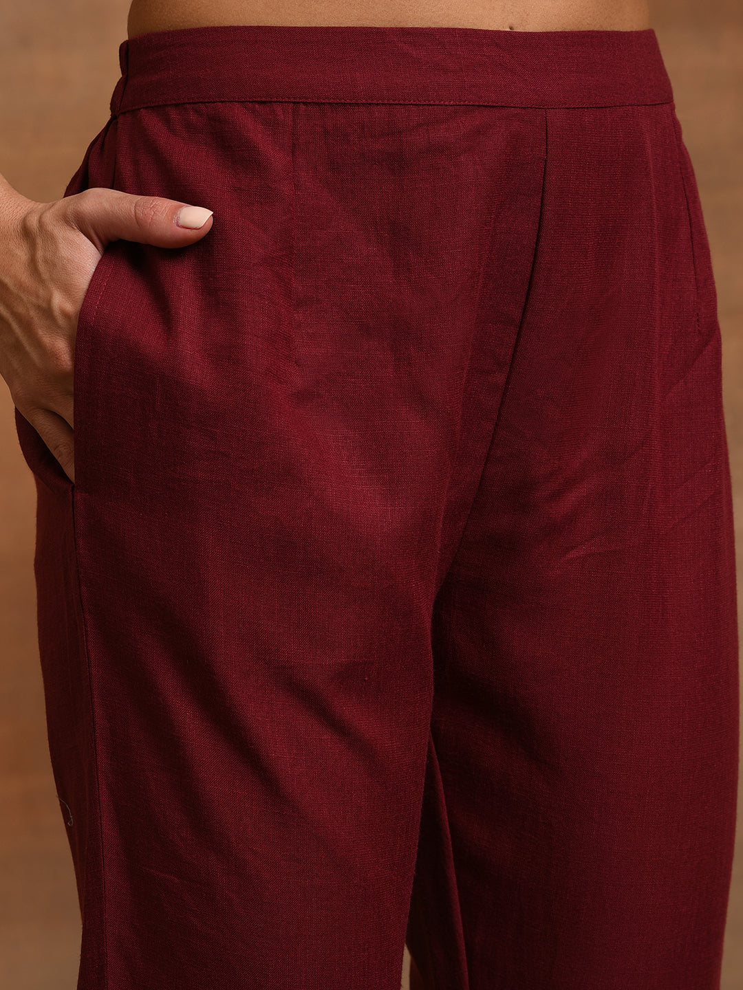 Maroon Kantha Work Kurta With Pant