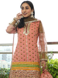 Pink Floral Print Kurta Sharara With Dupatta & Potali Bag