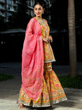 Yellow Floral Print Kurta Sharara With Dupatta