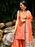 Orange Bandhani Print Kurta Sharara With Dupatta