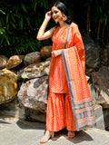 Orange Bandhani Print Kurta Sharara With Dupatta