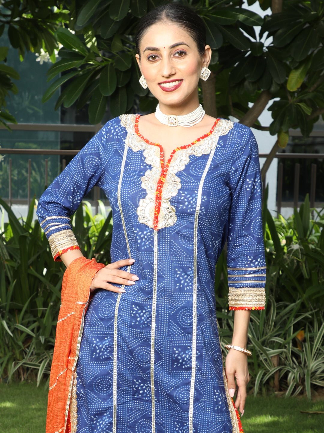 Blue Bandhani Print Kurta Sharara With Dupatta