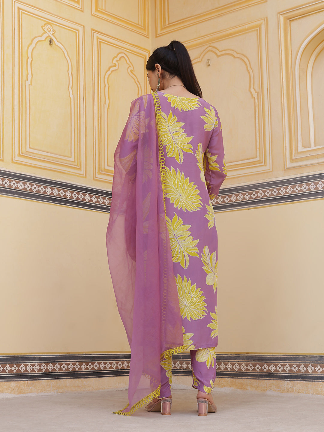 Purple Floral Viscose Kurta Pant With Dupatta