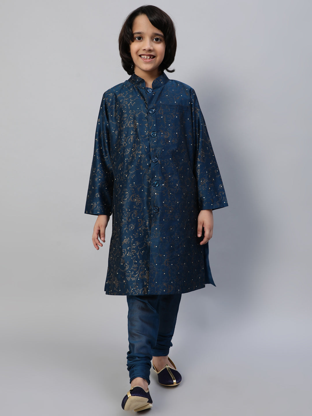 Blue Printed Sherwani With Churidar