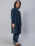 Blue Printed Sherwani With Churidar