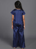 Navy Blue Pleated Top With Palazzo