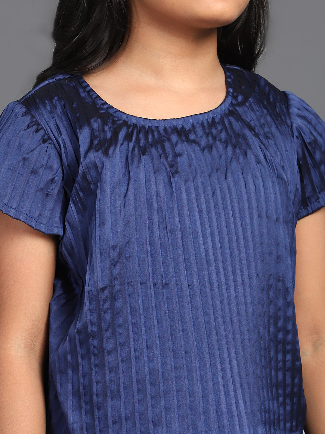 Navy Blue Pleated Top With Palazzo