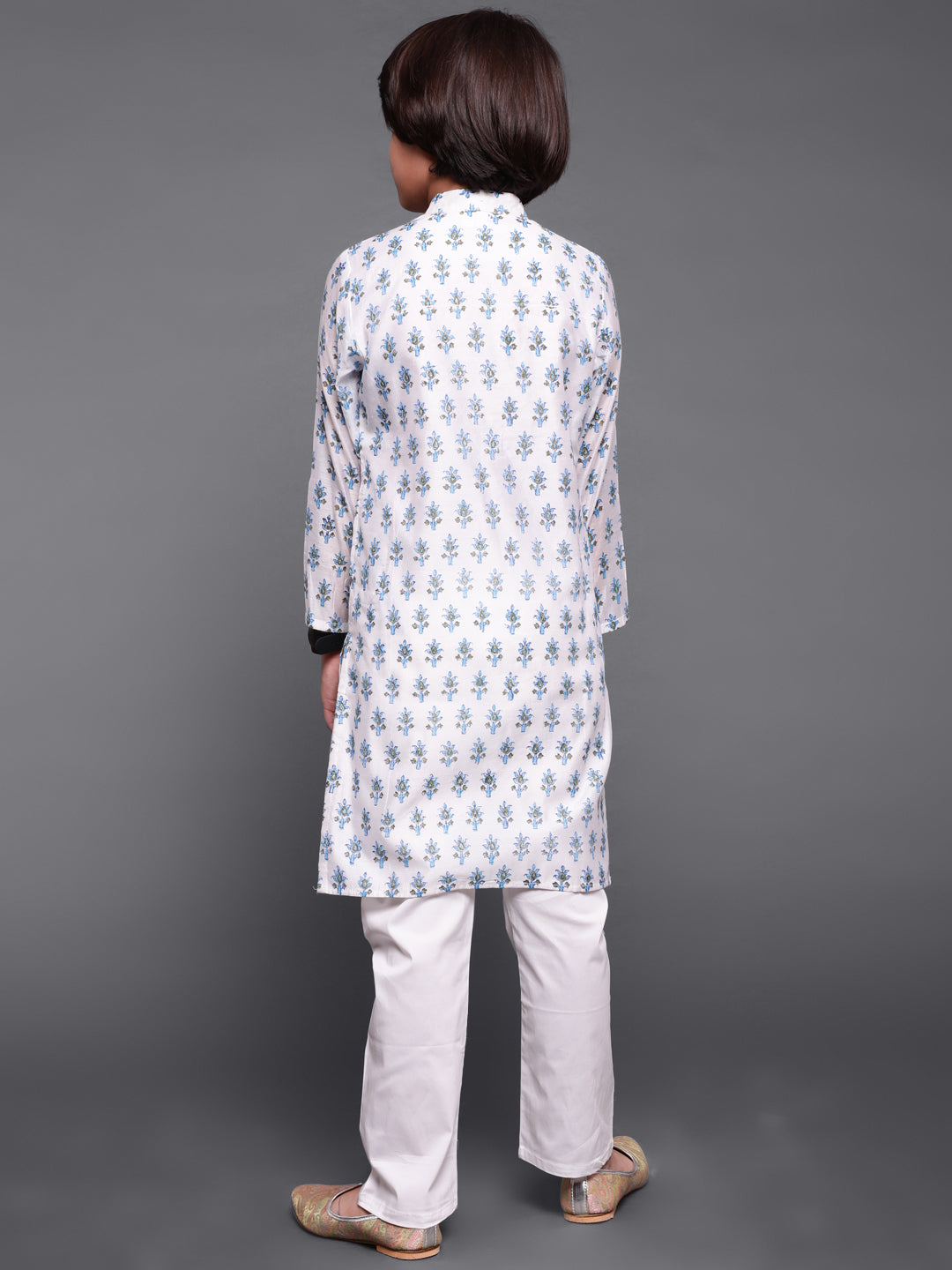 White Block Print Long Kurta