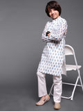 White Block Print Long Kurta