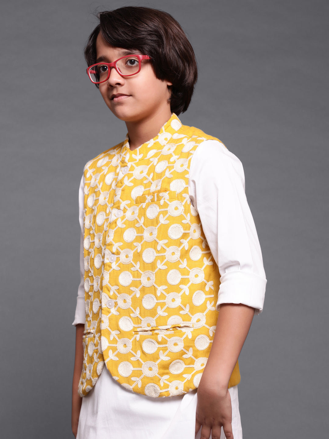 Yellow Embroidered Sibling Combo