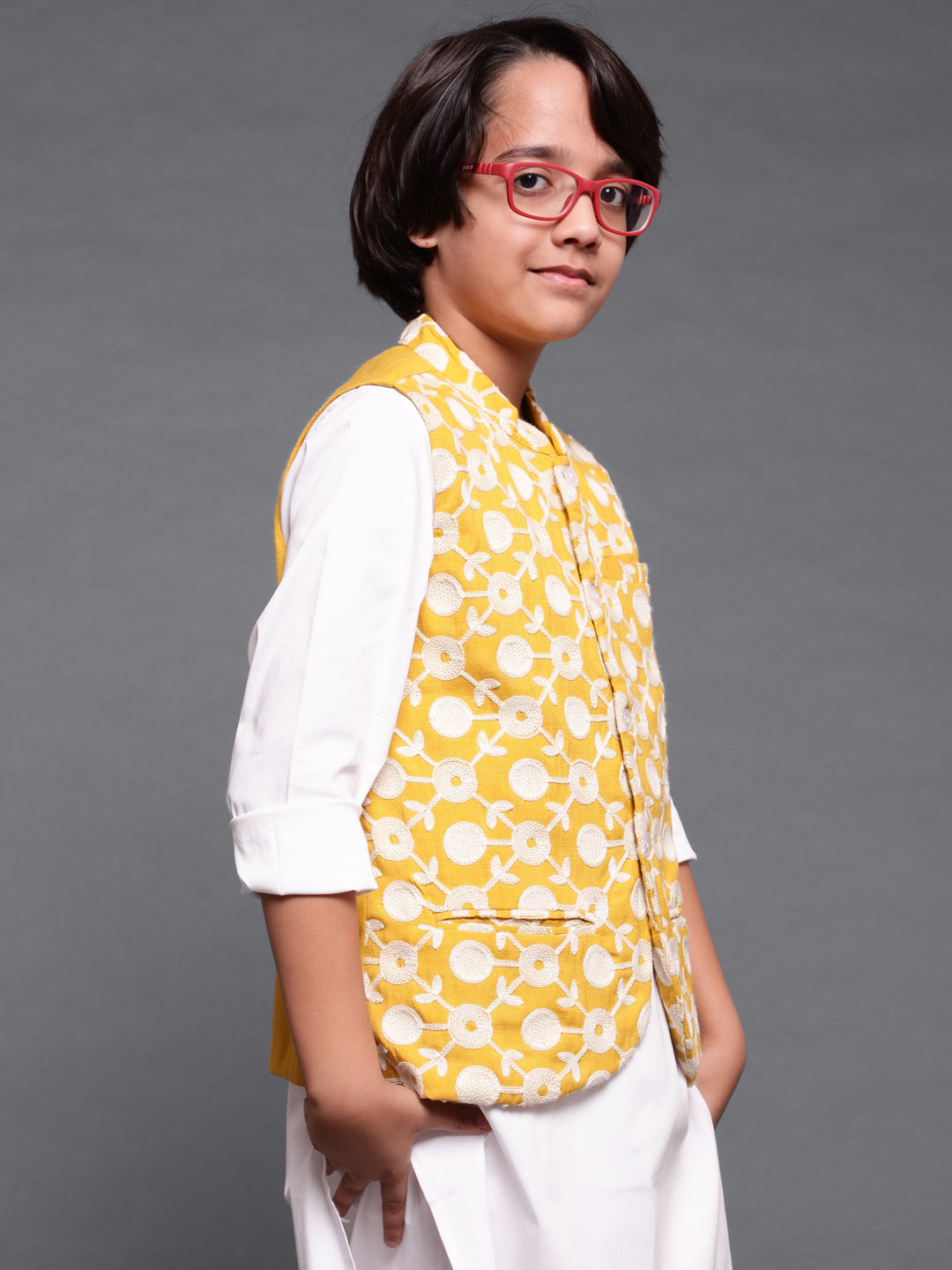 Yellow Embroidered Nehru Jacket