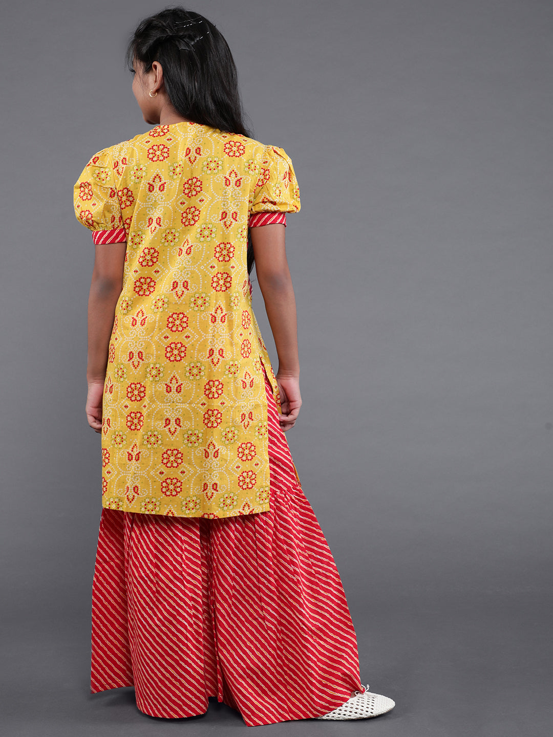 Yellow Floral Print Kurta With Palazzo