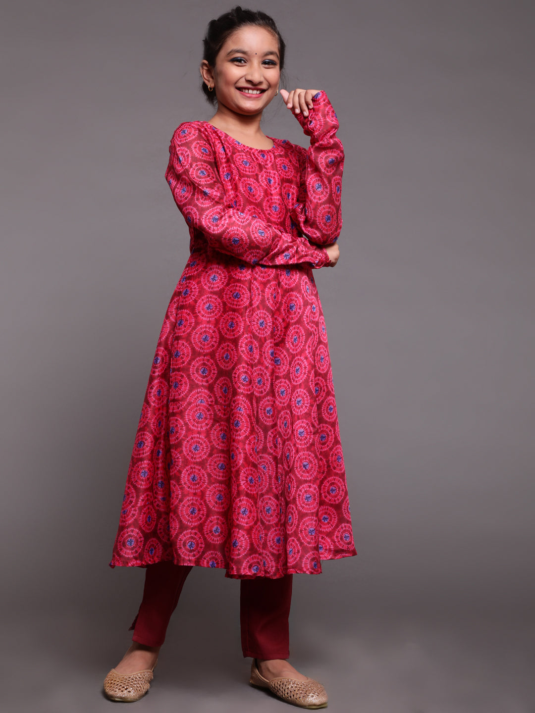 Mother Daughter Combo-Magenta Printed Flared Anarkali