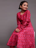 Mother Daughter Combo-Magenta Printed Flared Anarkali