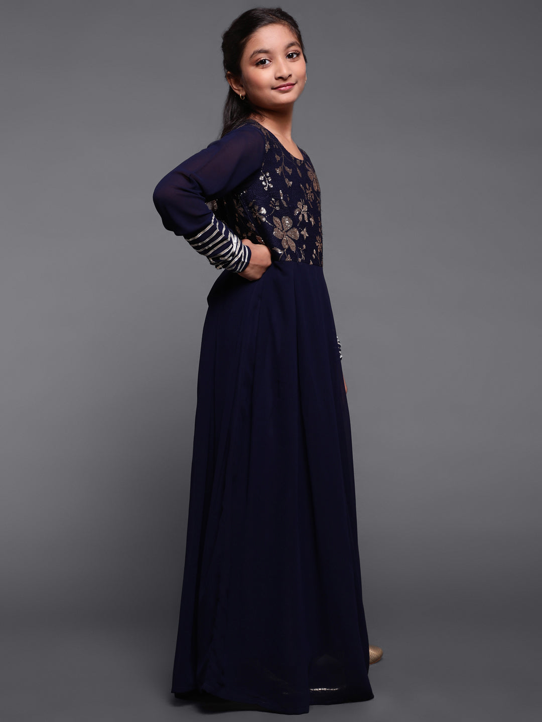 Mother Daughter Combo-Navy Blue Sequined Dress