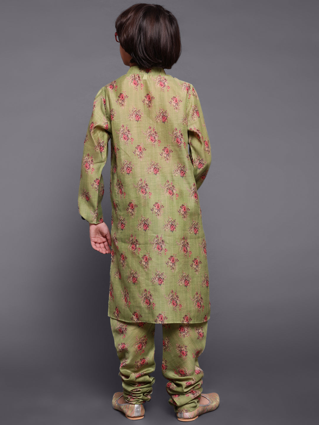 Green Digital Print Long Kurta With Churidar