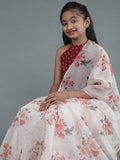 White Floral Print Organza Lehenga Choli Mother Daughter Combo