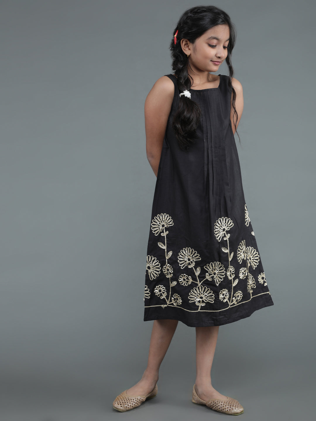 Black Gota Patti Dress Mother Daughter Combo