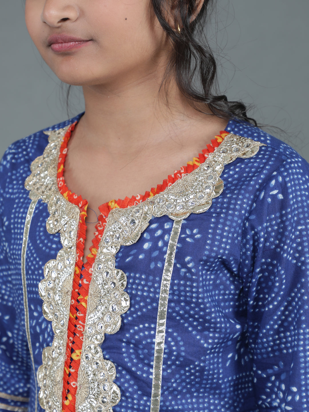 Blue Bandhani Print Sibling Combo