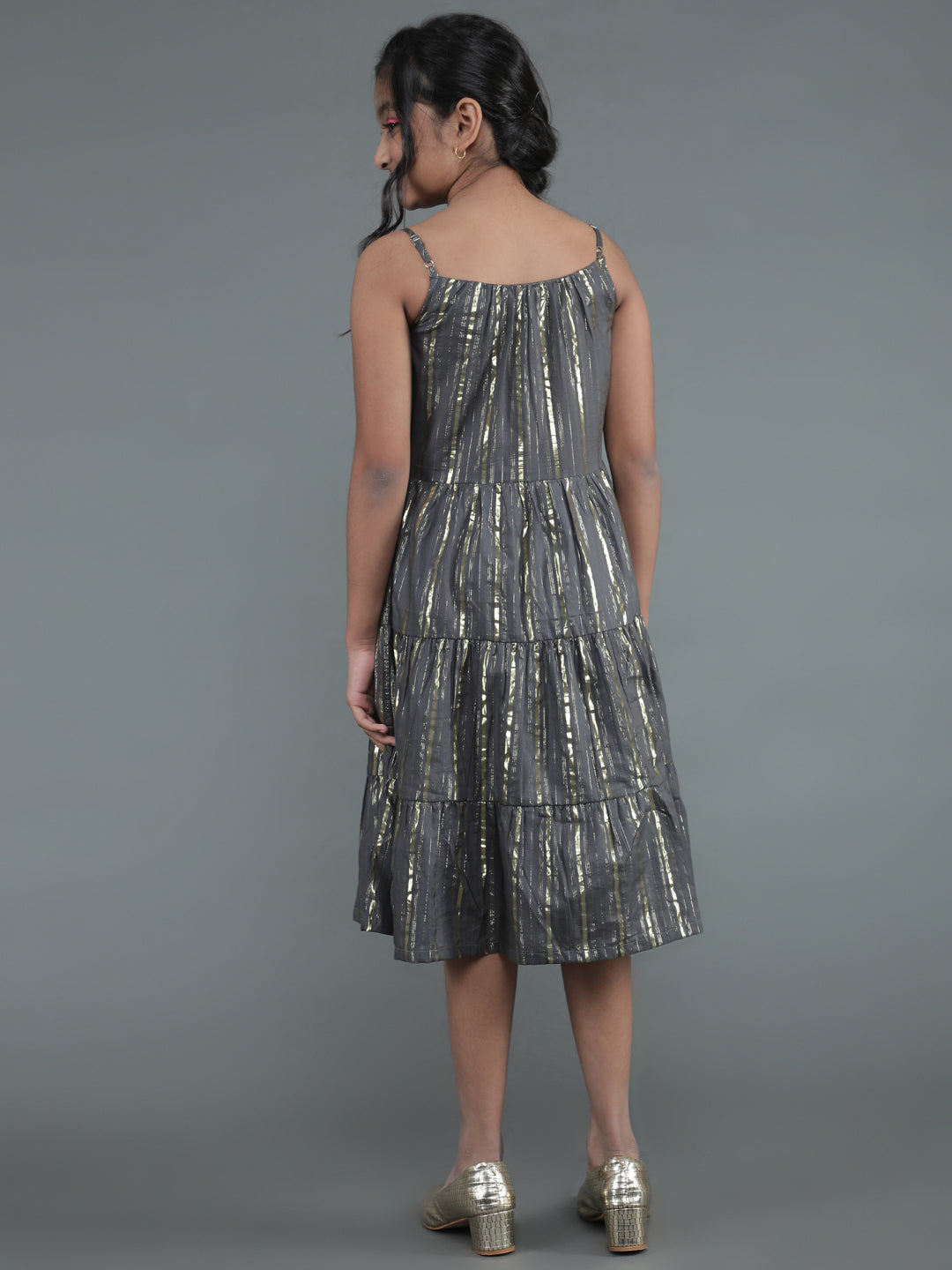 Grey Lurex Tiered Dress Mother Daughter Duo